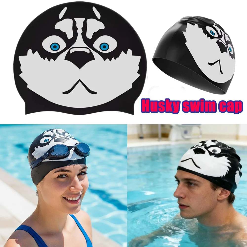 Silikon-Badekappe für Männer, Hundemuster, bequem, wasserdicht, dehnbar, für Erwachsene, Teenager, Männer, Väter, Freund, kurzes, mittellanges Haar