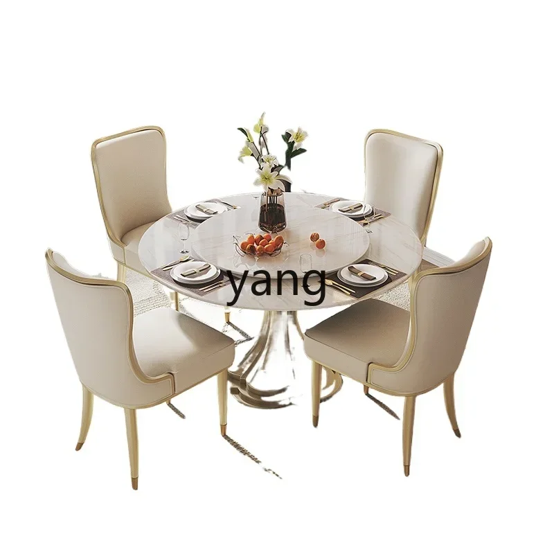 LH light luxury high-end dining table and chair combination round rotating card ice jade luxury stone dining table