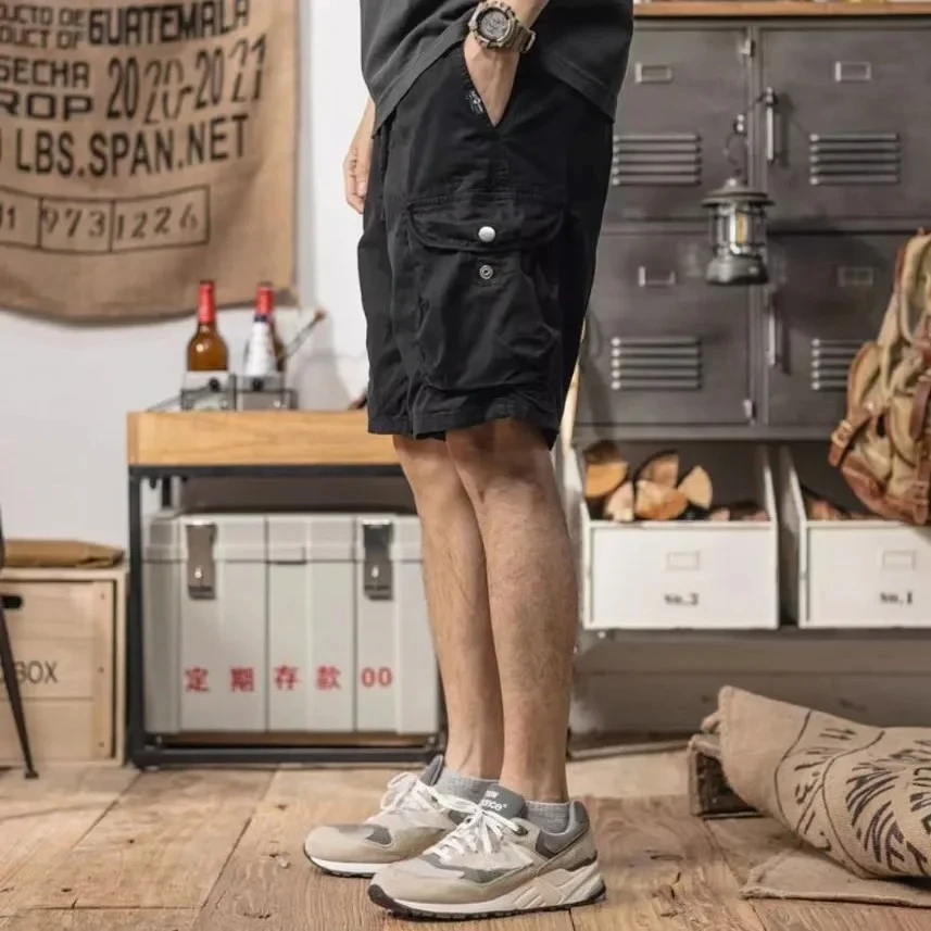 2026 Cargo Short Pants Men's Summer New Fashion Loose Straight Multi Pocket Knee Length Elastic Wasit Shorts Male Casual Clothes