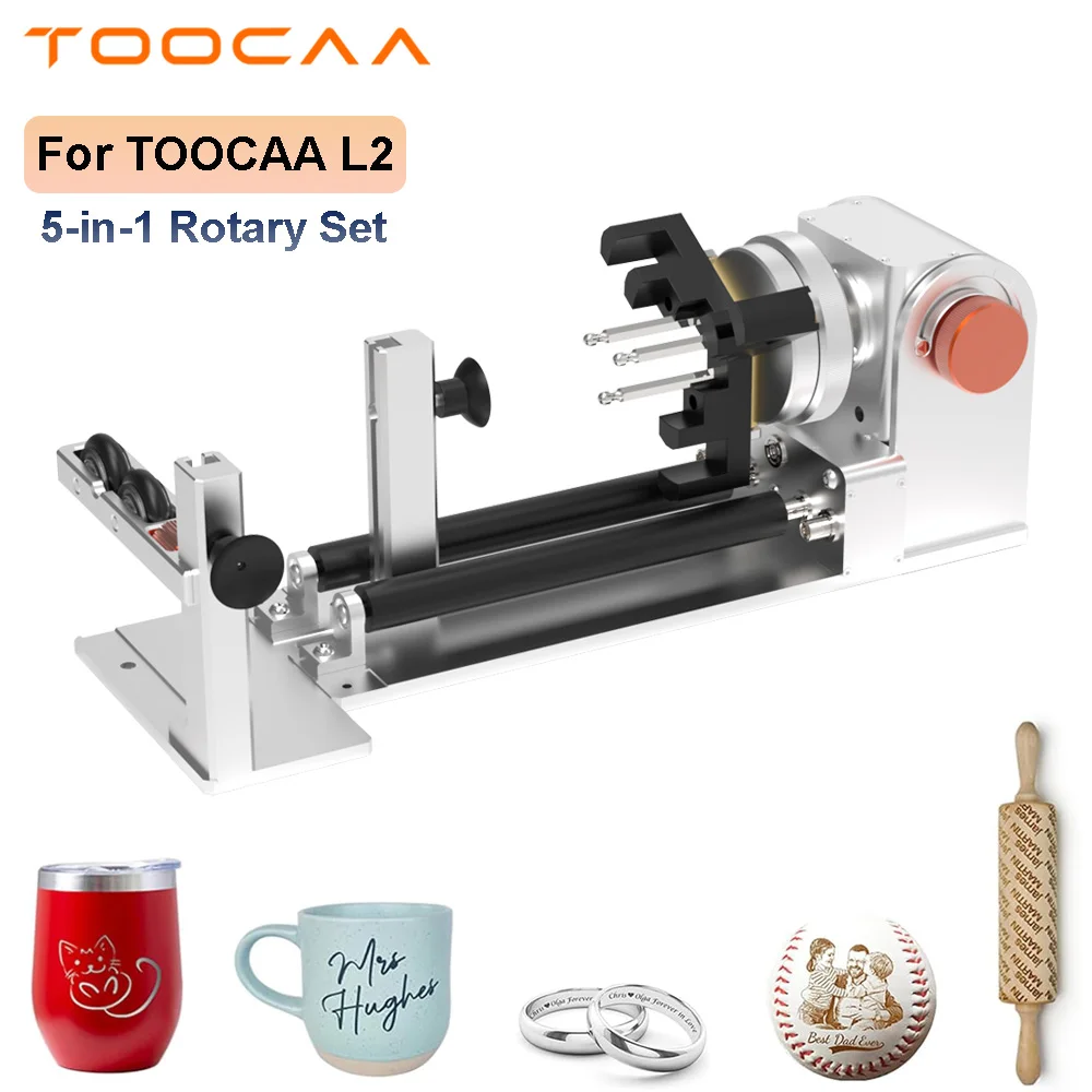 TOOCAA 5-in-1 Rotary Set for L2 Laser Engraver Roller/ Chuck/ Spherical/ Ring Rotation & 180° Flip Mode for Cylindrical Objects