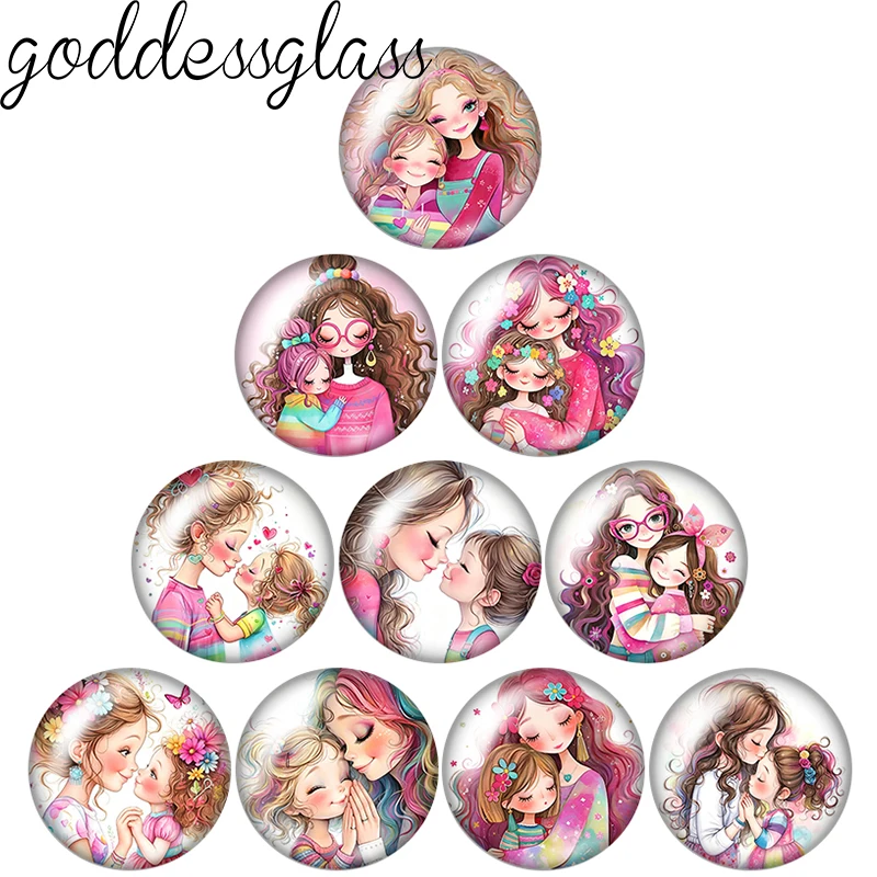 Mother's Love Mom&Daughter Warm Sweet 10pcs 12mm/18mm/20mm/25mm Round photo glass cabochon flat back Making findings Jewelry