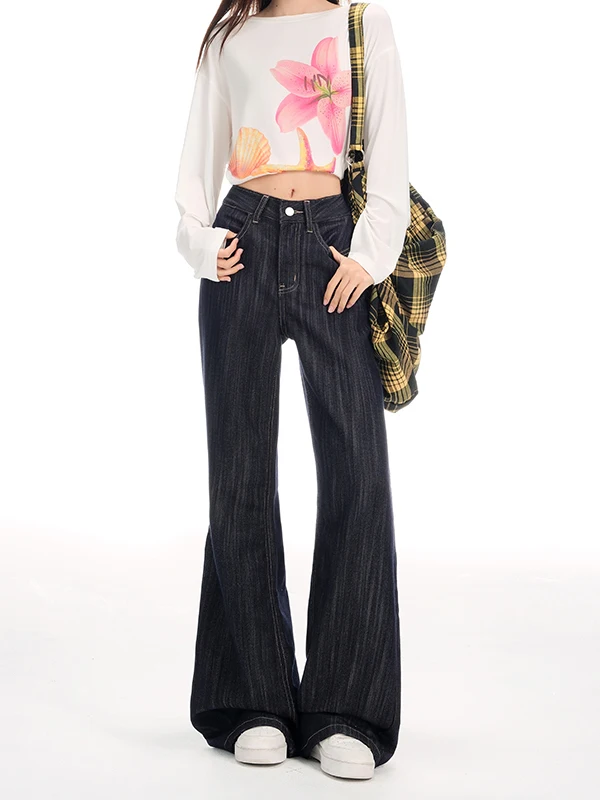 

Slim Fit High Waist Denim Jeans Women's Spring 2026 Loose Drapey Lazy Thin Straight Leg Floor Length Pants Cotton Blend