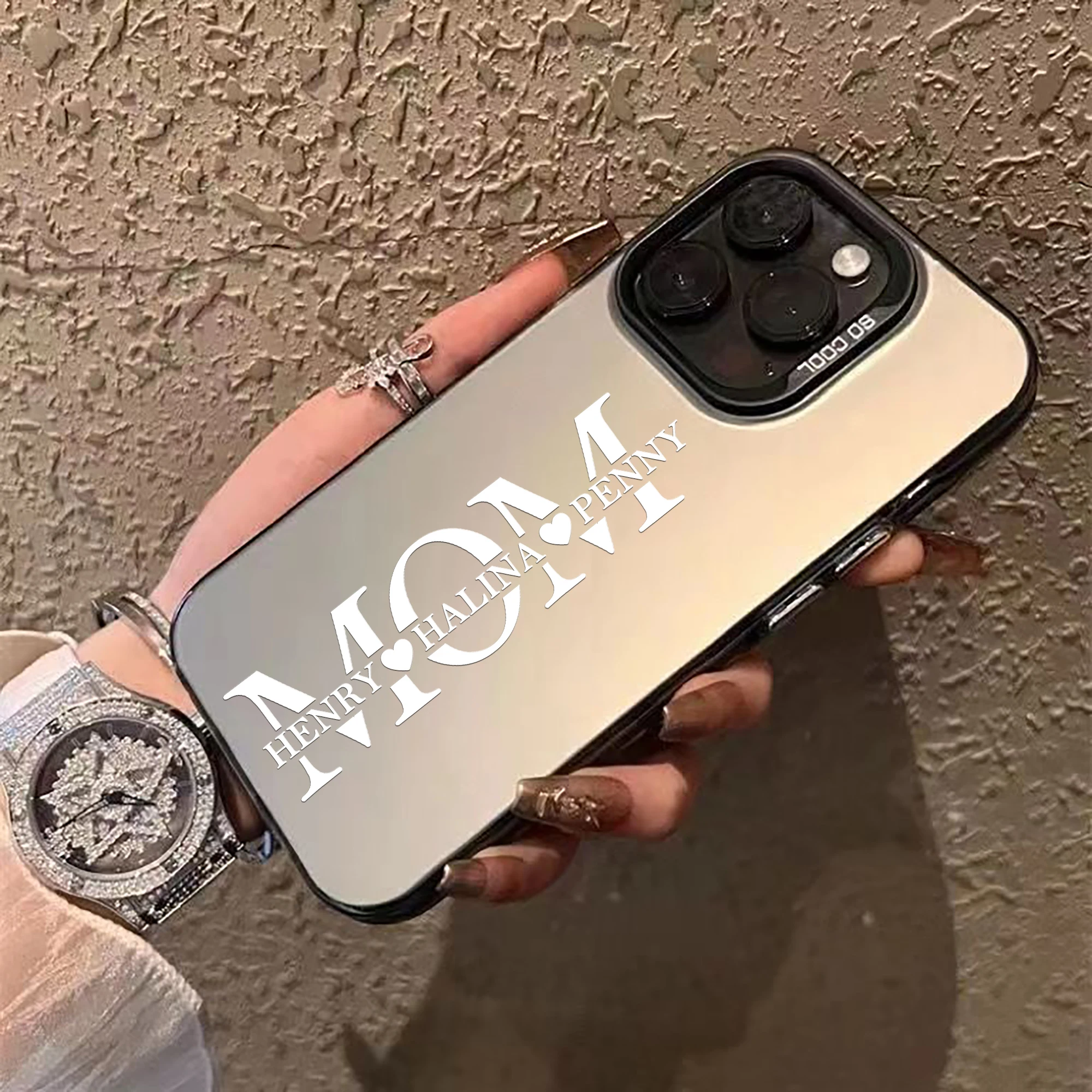 

Big Letter MOM and Children for Mother's Day/Birthday Gift Customized Name Phone Case for iPhone 17 16 15 14 13 12 11 Pro Max