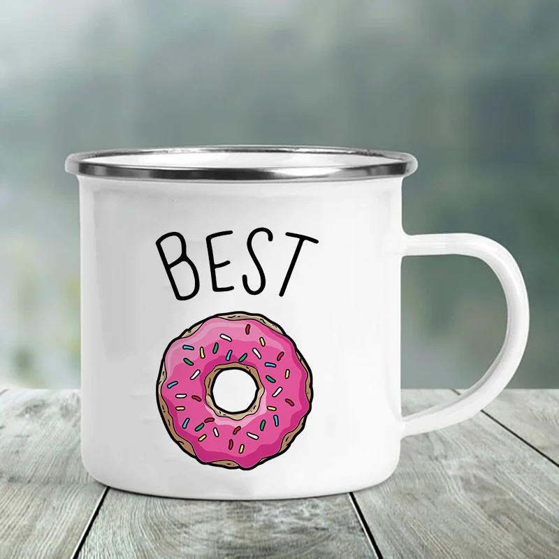 Best Friend Print Creative Glass Coffee Tea Wine Beer Mug Drinks Dessert Milk Cup Enamel Mugs Handle Drinkware Gifts for Friends