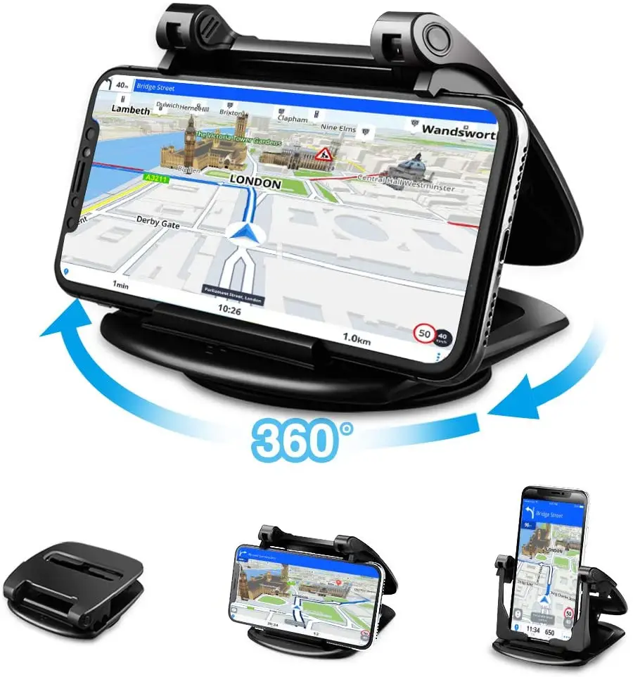 

Крепление для телефона в автомобиле, 360° ° Вращающийся держатель для мобильного телефона на приборной панели, горизонтальный и вертикальный просмотр, моющееся многоразовое автомобильное крепление для телефона