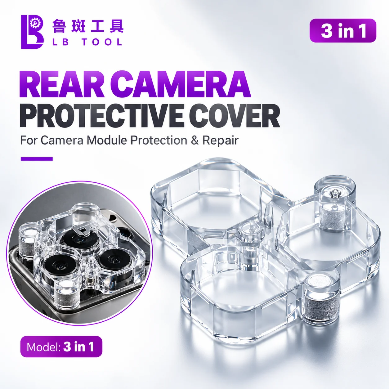 LB TOOL 3 in 1 Magnetic Rear Camera Protective Cover for iPhone 6-17 Series Lens Dust Shield Phone Repair Tools