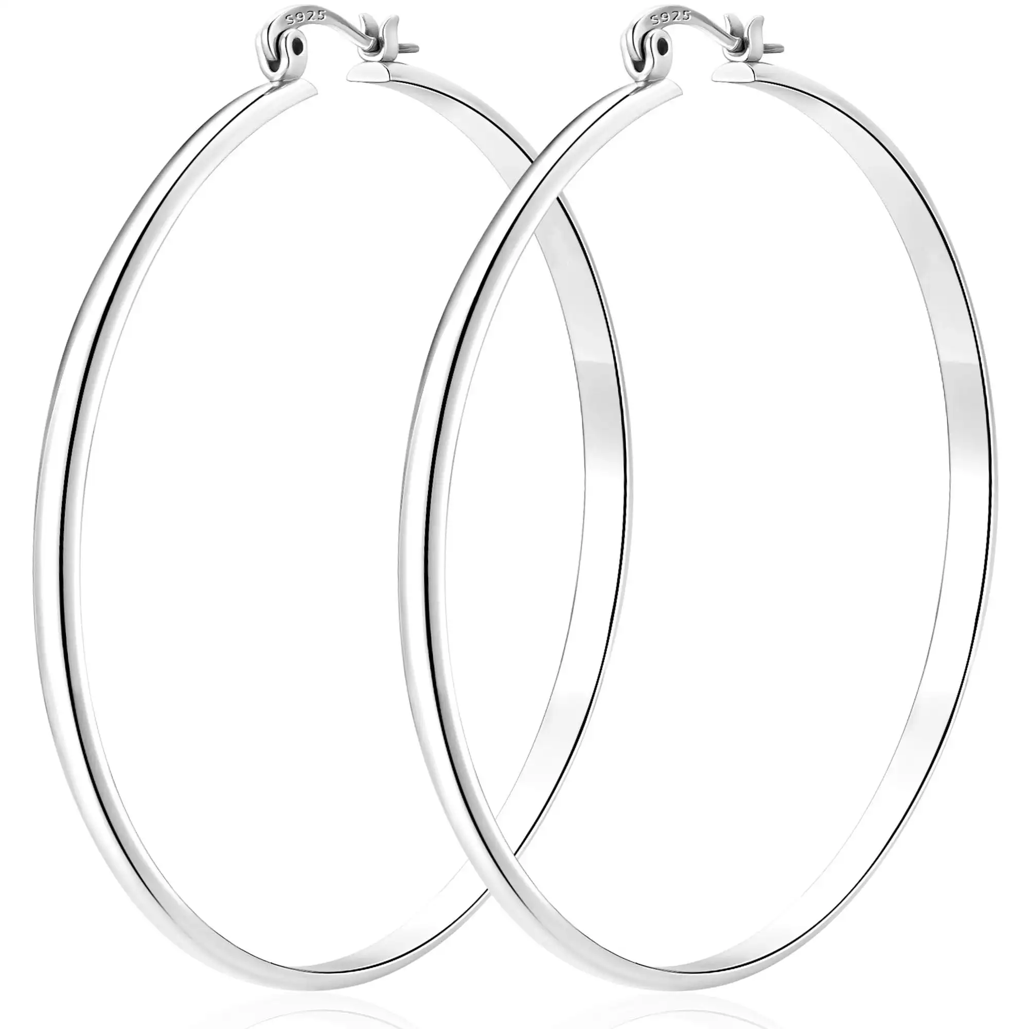 White Gold Plated Hoop Earrings for Women Big Chunky S925 Sterling Silver Post Hypoallergenic Earrings Birthday Graduation Jewelry Gifts Teen Her Mom Girlfriend Wife Adults Ideas 50mm  Hoop Earrings Gold Earrings for Women