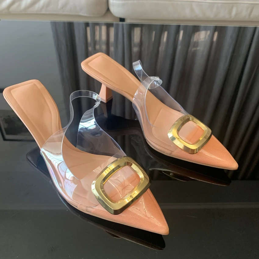 Luksusowe markowe damskie buty na wysokim obcasie PVC modne sandaลy 2024 letnie przezroczyste buty damskie pantofle Plus rozmiar 42