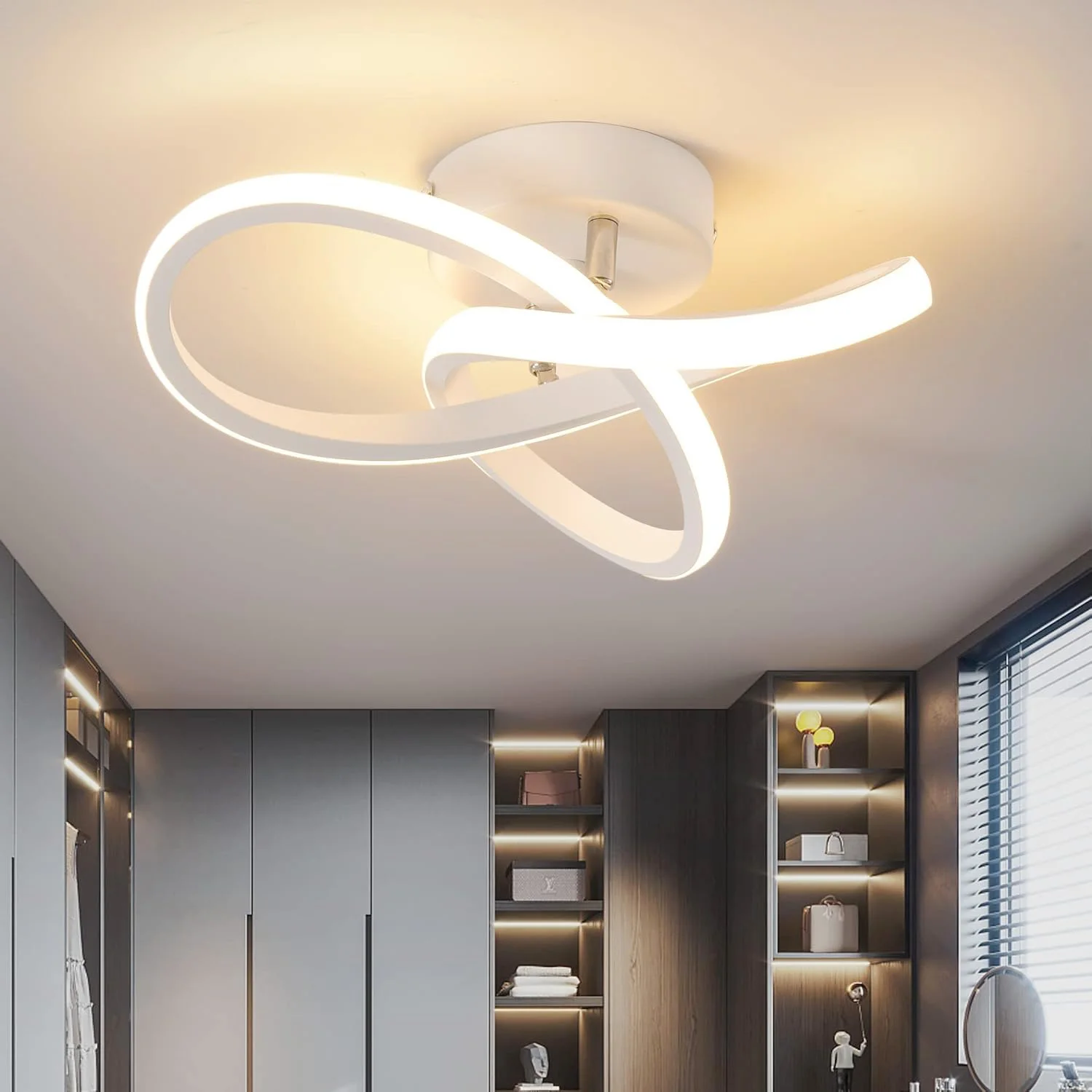 Image of Lampada da soffitto moderna 22W Fiore bianco Design leggero Bianco caldo 3000K Per sala da pranzo Corridoio Bagno Cucina Camera da letto Corridoio cod004