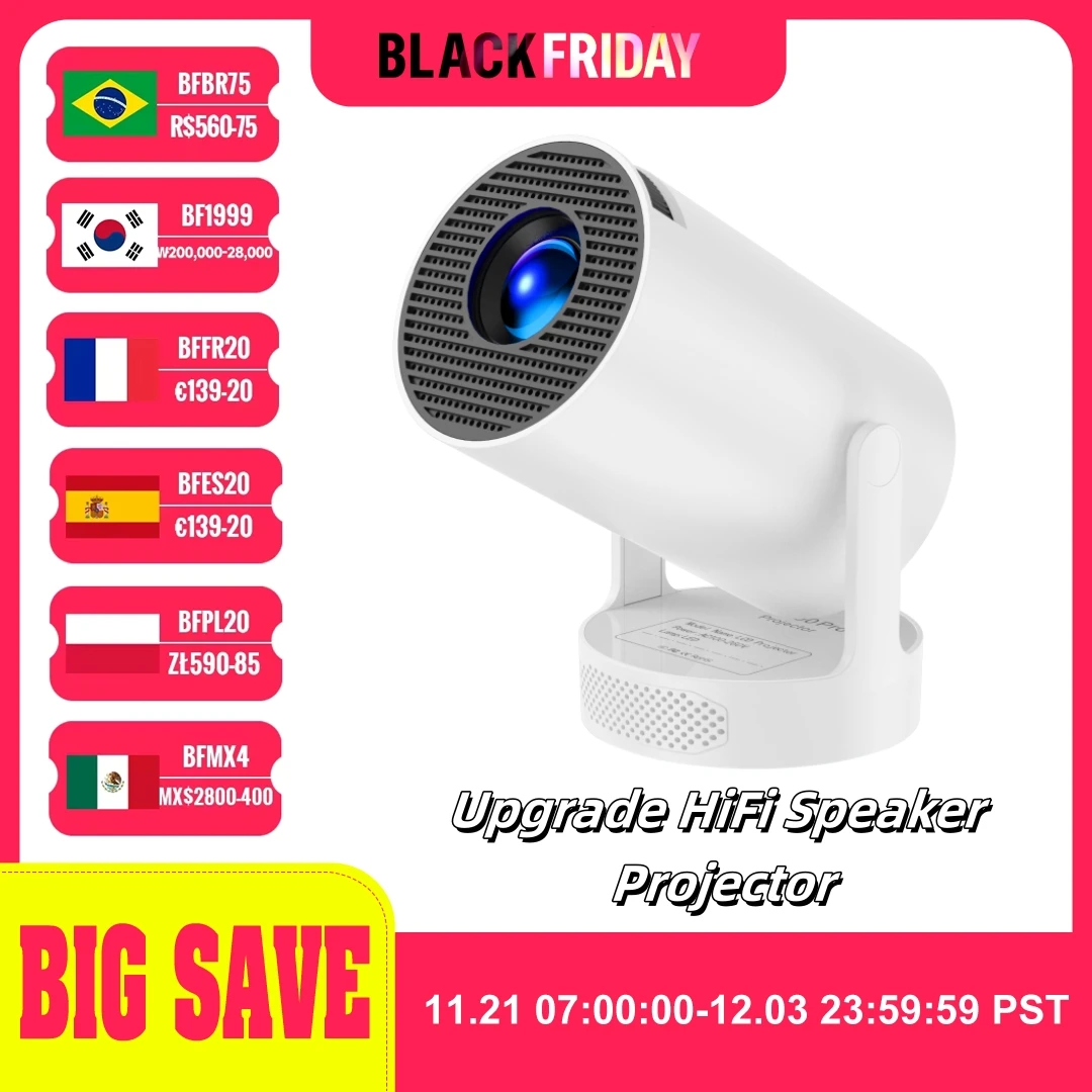 Projector HY300 PRO HiFi 4K Android 11 Wifi6 280ANSI Outdoor Portable Mini Projetor H713 BT5.0 1080P 1280*720P Cinema Projetors