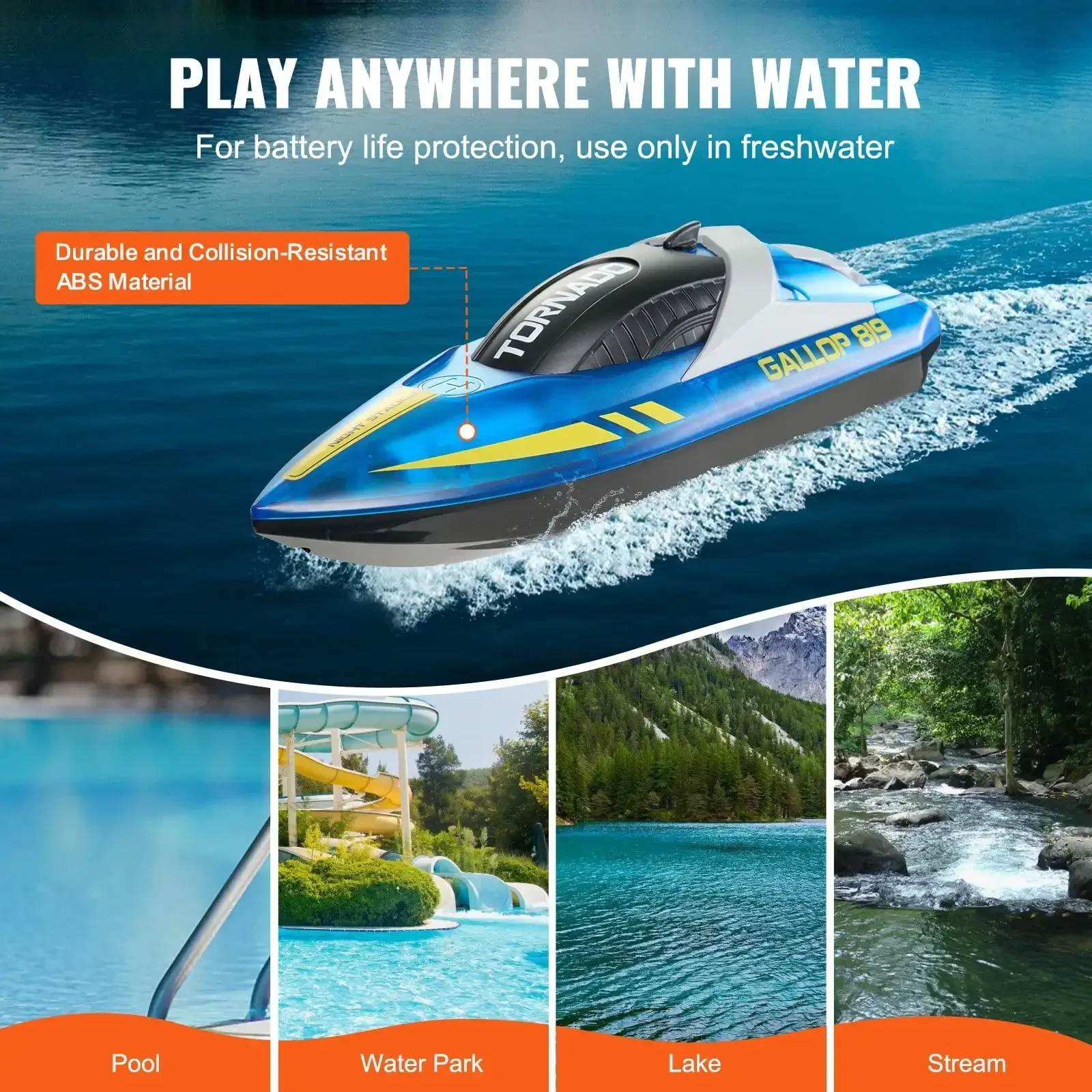 RC Boat 2.4 GHz Remote Control Racing Boat 12 km/h Kids Adults Gift Blue