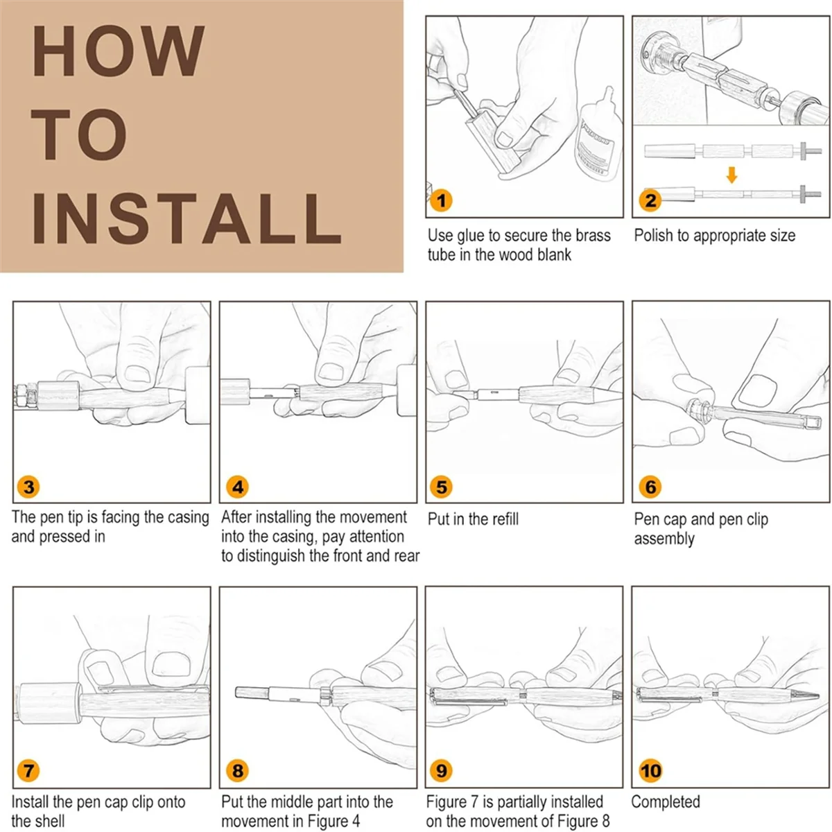 BAAQ 10 наборов токарных ручек по дереву, комплект тонких ручек 7 мм со стержнями и заготовками ручек по дереву для токарного станка