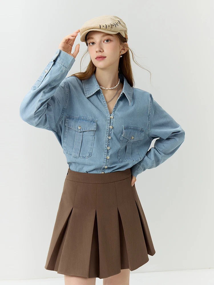 FSLE 【3 Colors】High Waist Women Mini Pleated Design Skirts Autumn New Solid Zipper Waist Female Twill Plaid Short Skirt