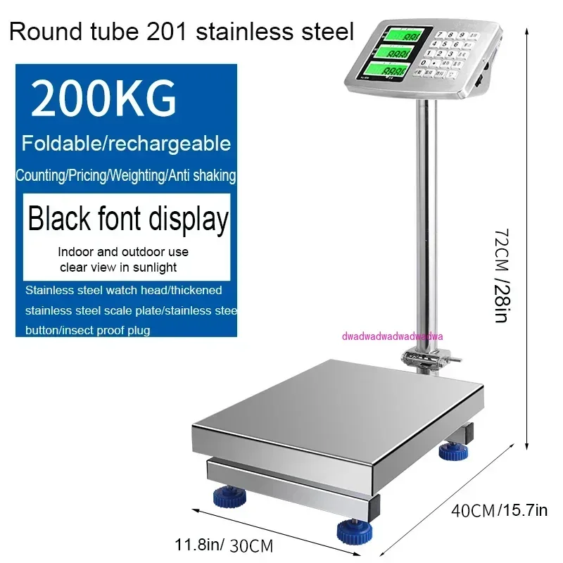 

Desktop Electronic Scale, Folding Scale, Stainless Steel Material, Waterproof 200kg, Commercial Weighing Scale 32X42cm