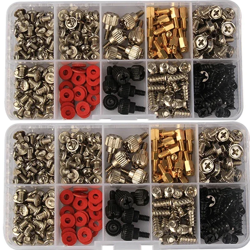 

228pcs Computer Screw Standoffs Set Accessories Kit DIY Motherboard Mount Riser Screw PC Case Fan Screws Hard Drive Red Washers