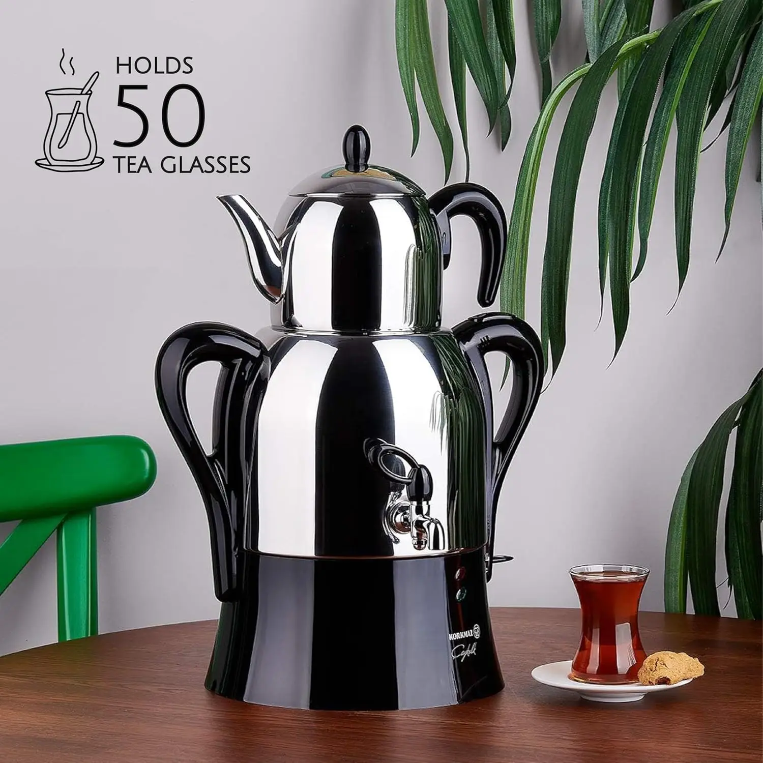 Tetera turca Samovar eléctrico de acero inoxidable, ollas dobles Semaver |   37,1 + 101,4 oz |   Alta capacidad, fácil de usar para F