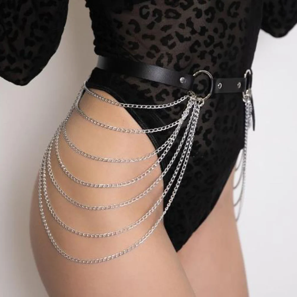 Punk Leather Body Chain Harness Sexy Waist Sword Belts Women Suspender Straps Bdsm Festival Fashion Jewelry Goth Accessories