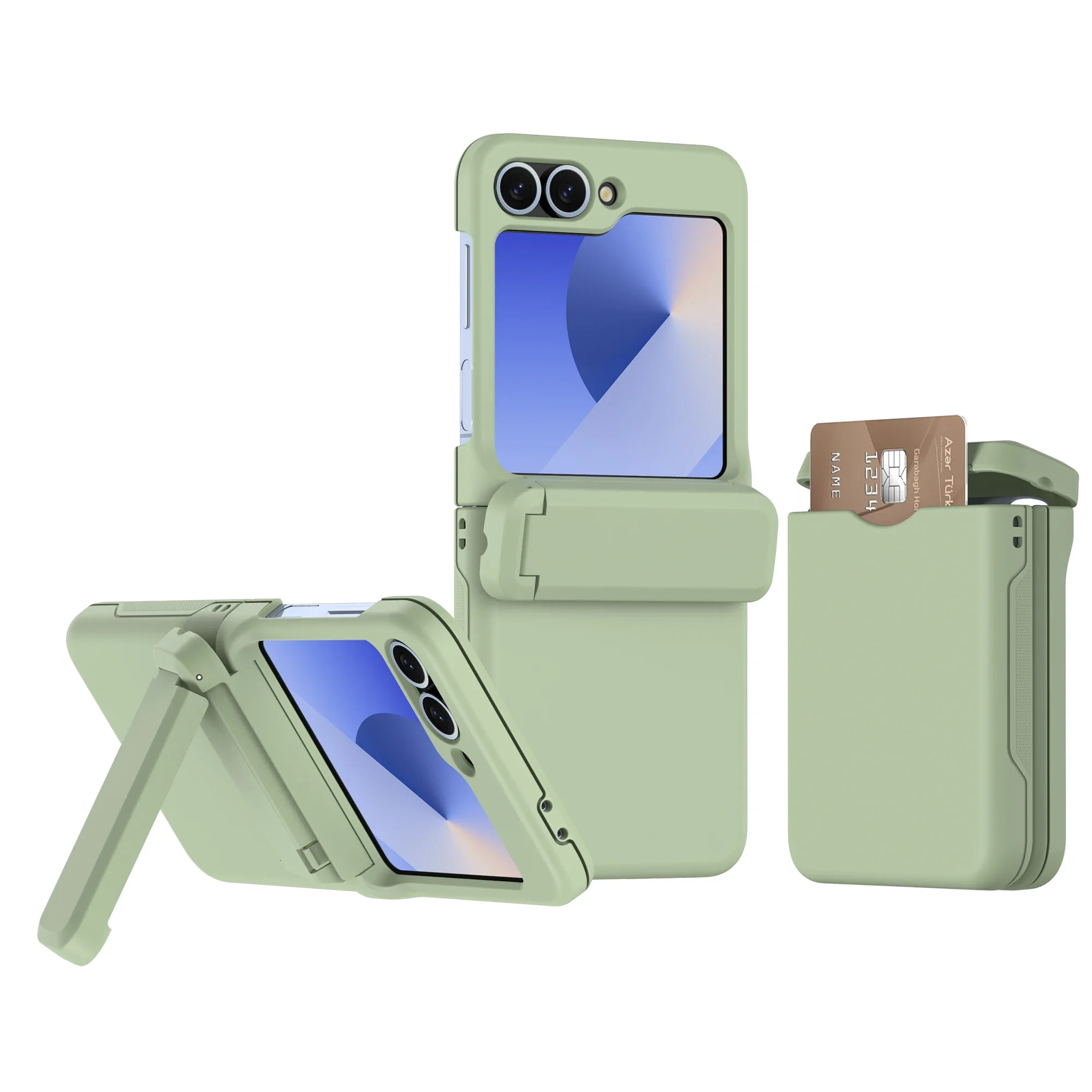 For Samsung Galaxy Z Flip 7 6 5 Flip6 Flip5 Card Holder Hinge Protection Kickstand Phone Case Hard Shockproof Protective Cover