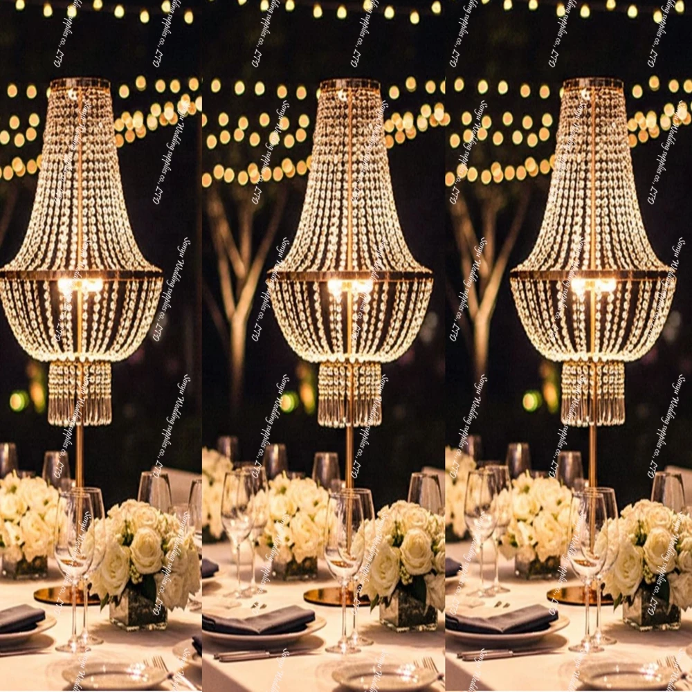80 to 130cm)4 to 10pcs European Style acrylicCrystal Floor Light For table  Led Light Candlestick acrylic Lampshade Wedding Gold