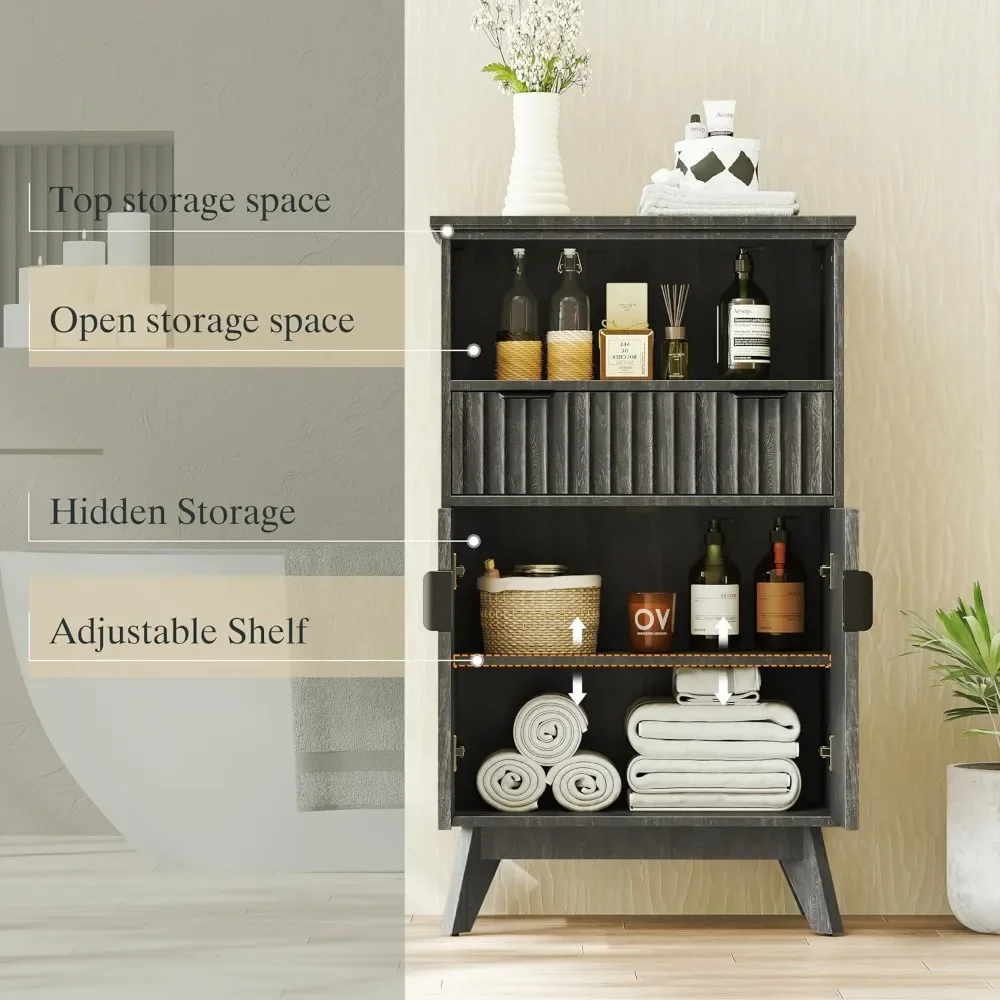 

Fluted Cabinet, 40'' High Coffee Bar with Drawer & Door, Small Decorative Cabinet Bathroom Storage with Open Shelf, Wood Kitchen