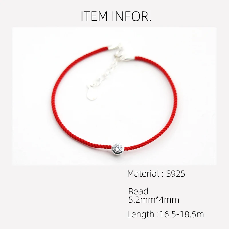 La Monada Red Thread For Hand Women's 925 Sterling Silver Bracelets Round Zircon Red String Rope Jewelry Bracelets For Women