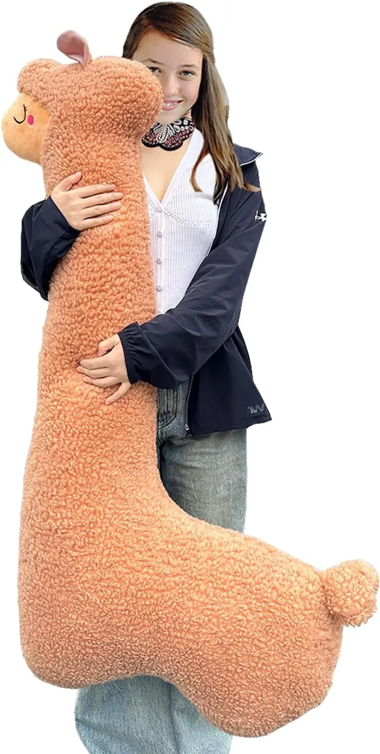 

51 Inch Alpaca Plush Long Body Pillow, Soft Stuffed Animal for Christmas Holiday Birthday Gift in Brown