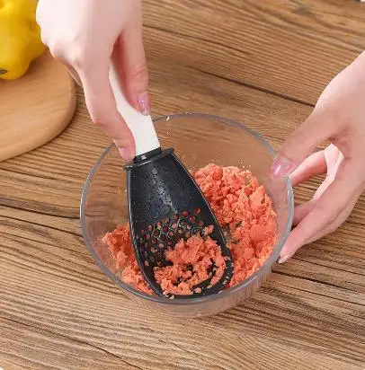 

Multifunctional Cooking Spoon Kitchen Strainer Scoop To Cut Garlic Hanging Hole Innovative Potato Garlic Press Home Kitchen Tool