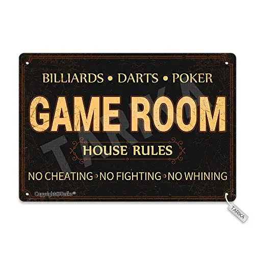 Billiards Darts Poker Game Room House Rules No Cheating No Fighting No Whining  Metal Vintage Look Decoration Poster Sign for H