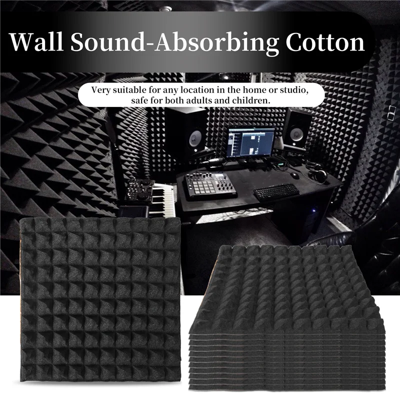 ABHT-12 Pack Self-Adhesive Sound Proof Foam Panels 2X12x12inch Acoustic Panels With High Density,Pyramid Design Acoustic Foam