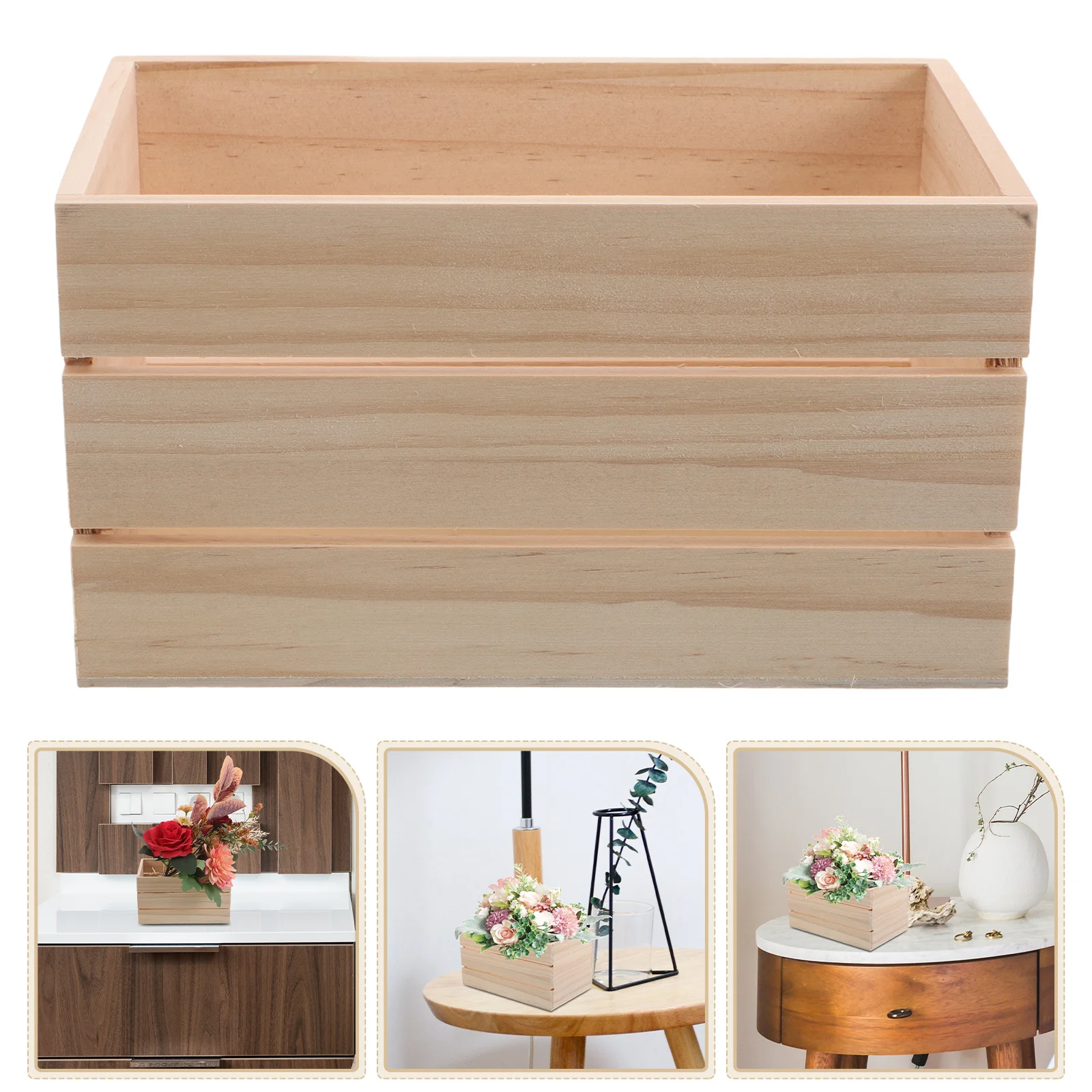 

Wooden Storage Box 16.5x10.5cm Solid Wood Crate Desktop Organizer Decorative Dried Flower Display for Desk Living Room