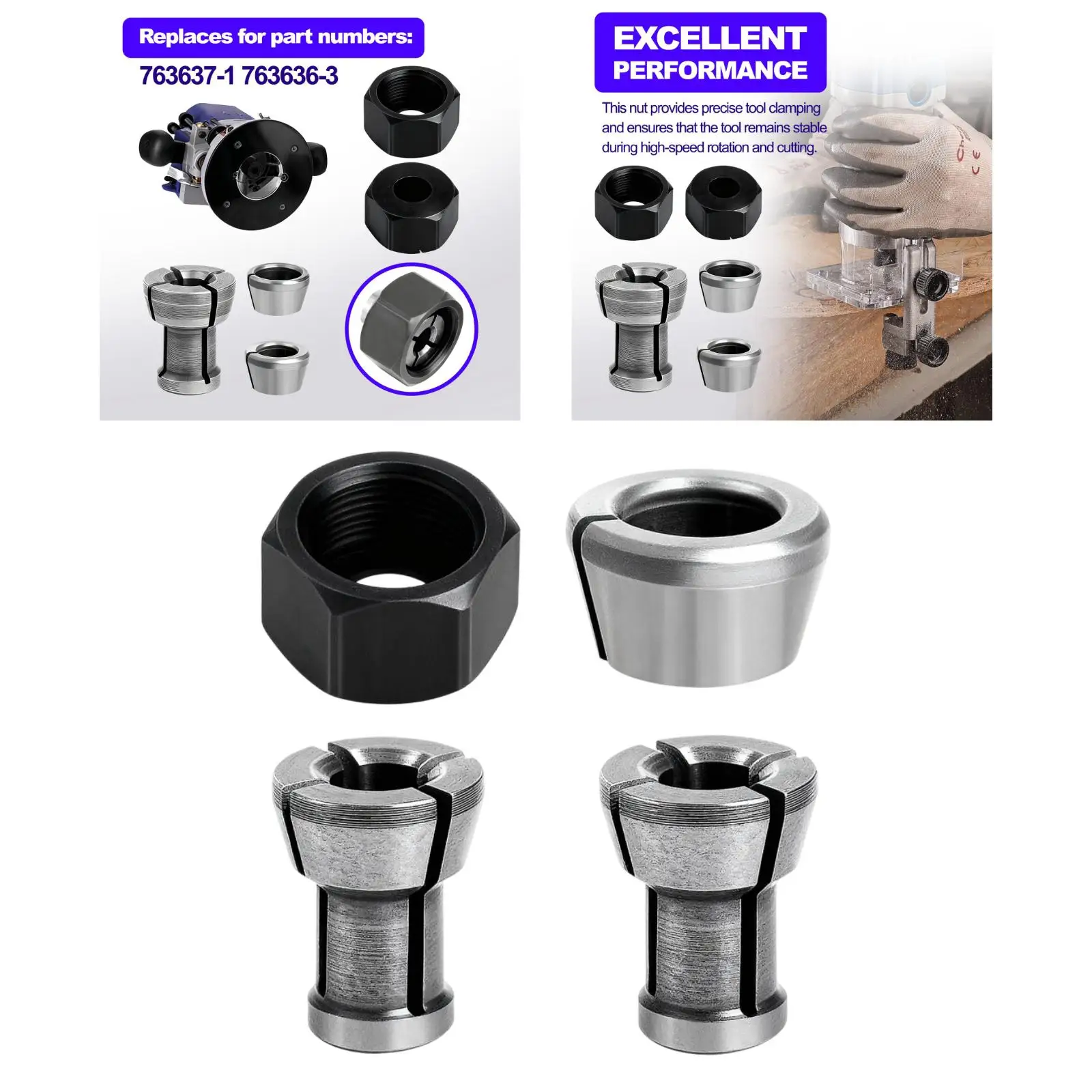 Metal Collet Nut Kit Replacement Professional Accessory Easy Install for RT0702C DRT50Z DRT50 MT361 Compatibility