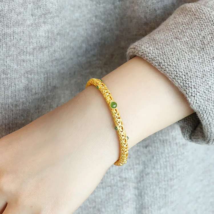 S925 925 Sterling Pure Silver Vintage Bangle Retro Solid Silver Bracelet Hypoallergenic Durable Fashion Accessory