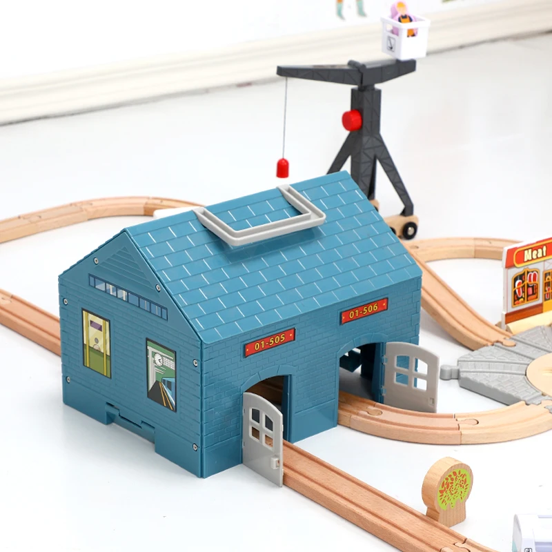 Children Train Track Scene Accessories Small Train Track Toy Train Track Multi-purpose Storage Box House Compatible Wooden X40
