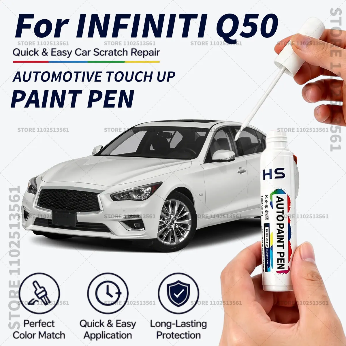 For INFINITI Q50 Touch Up Paint Pen Quick Repair Car Scratch Chip Paint Brush Pure White Grand Blue Slate Gray Black Opal Red