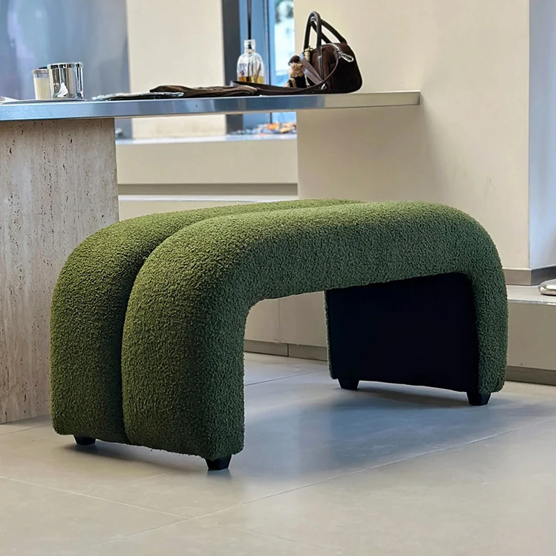 Light Luxury Lamb Wool Entryway Bench Modern Hallway Shoe Stool Living Room Sofa Ottoman Plush Bedroom Seat for Dressing Room