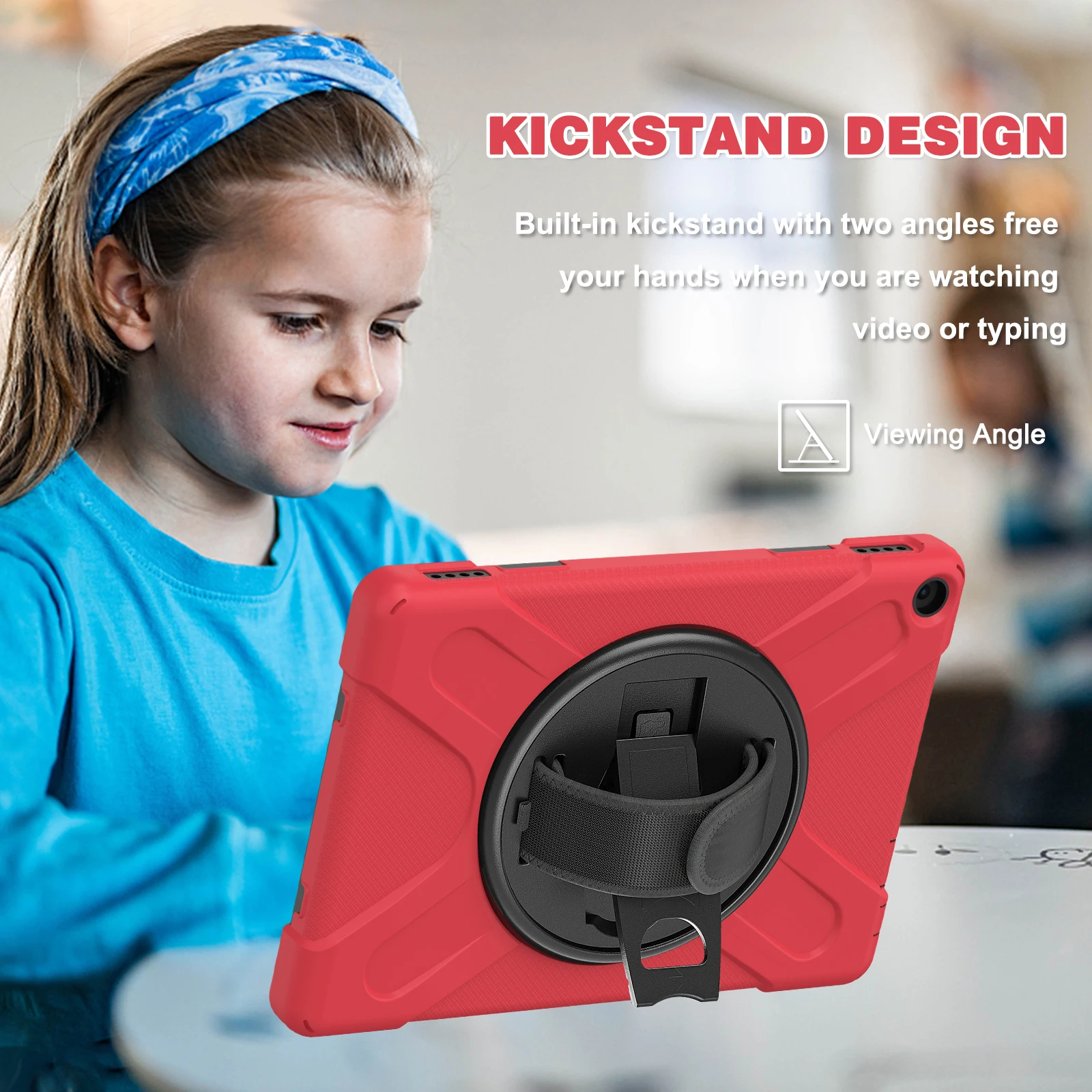 Rugged Case For Amazon Fire HD 10 Plus 2021 11th Generation 10.1 inch 360 Rotating Stand Armor Cover With Hand & Shoulder Strap view 5