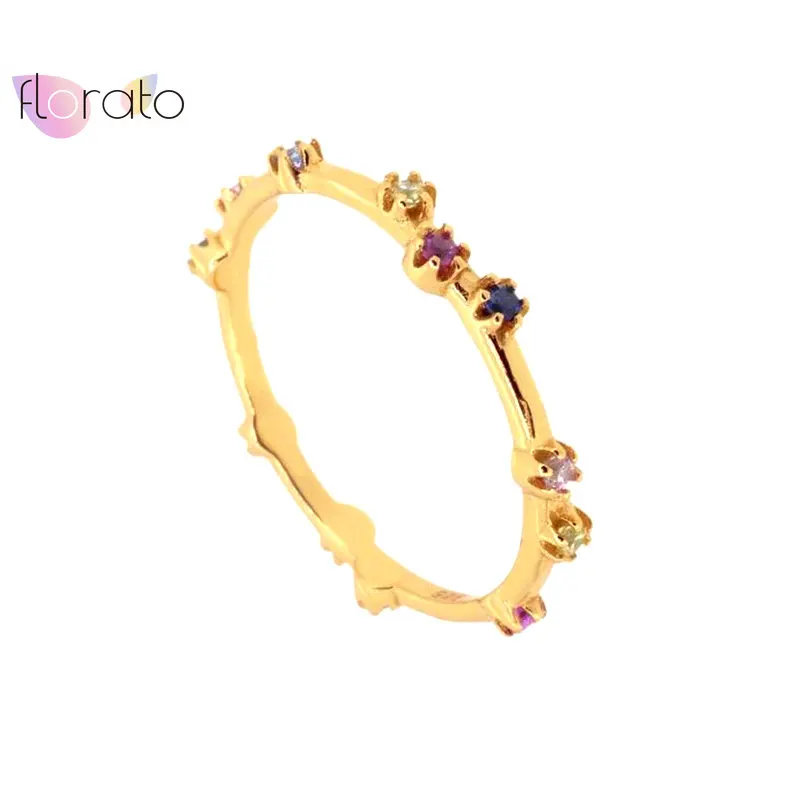 Plated 24K Gold Ring for Women Rainbow Finger Rings Charm Colorful Crystal Engagement Wedding Rings Jewelry