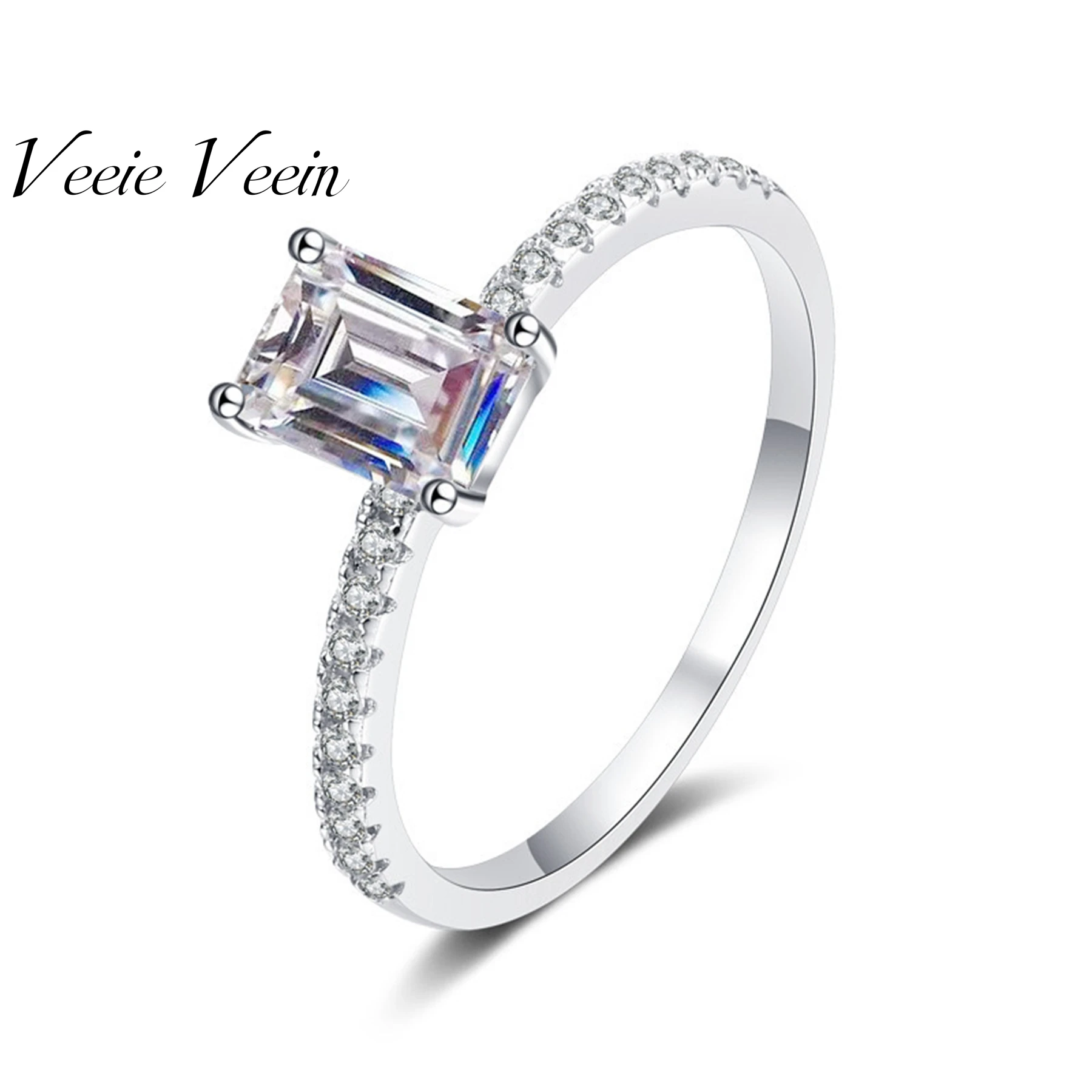 

Veeie Veein брендовый дизайнер S925 стерлингового серебра кольцо с сертификатом GRA женское полное инкрустация 5*7 муассанит сахарное кольцо ювелирные изделия