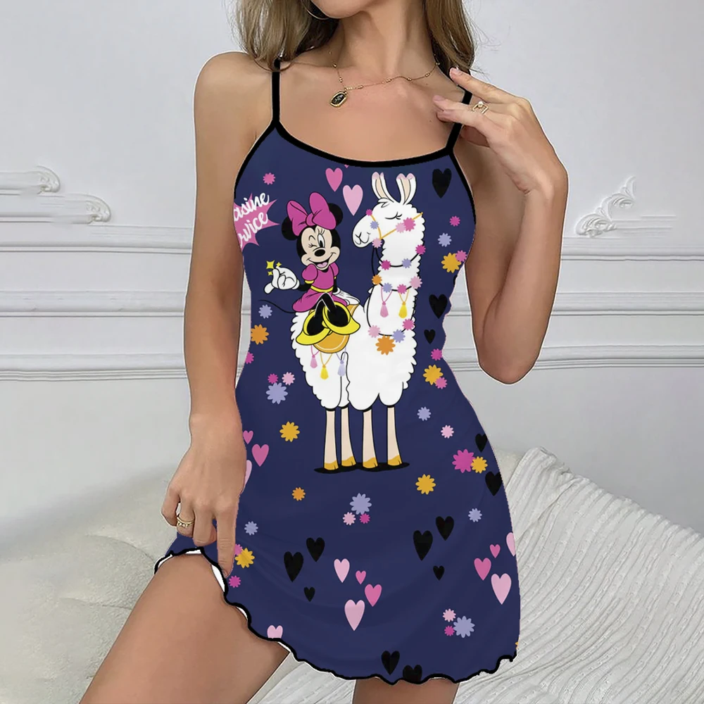 Summer Fashion Sexy Women's Casual Daily Printed Nightdress Dress Suspender Love M Mickey Mouse Minnie Printed Dress Mini