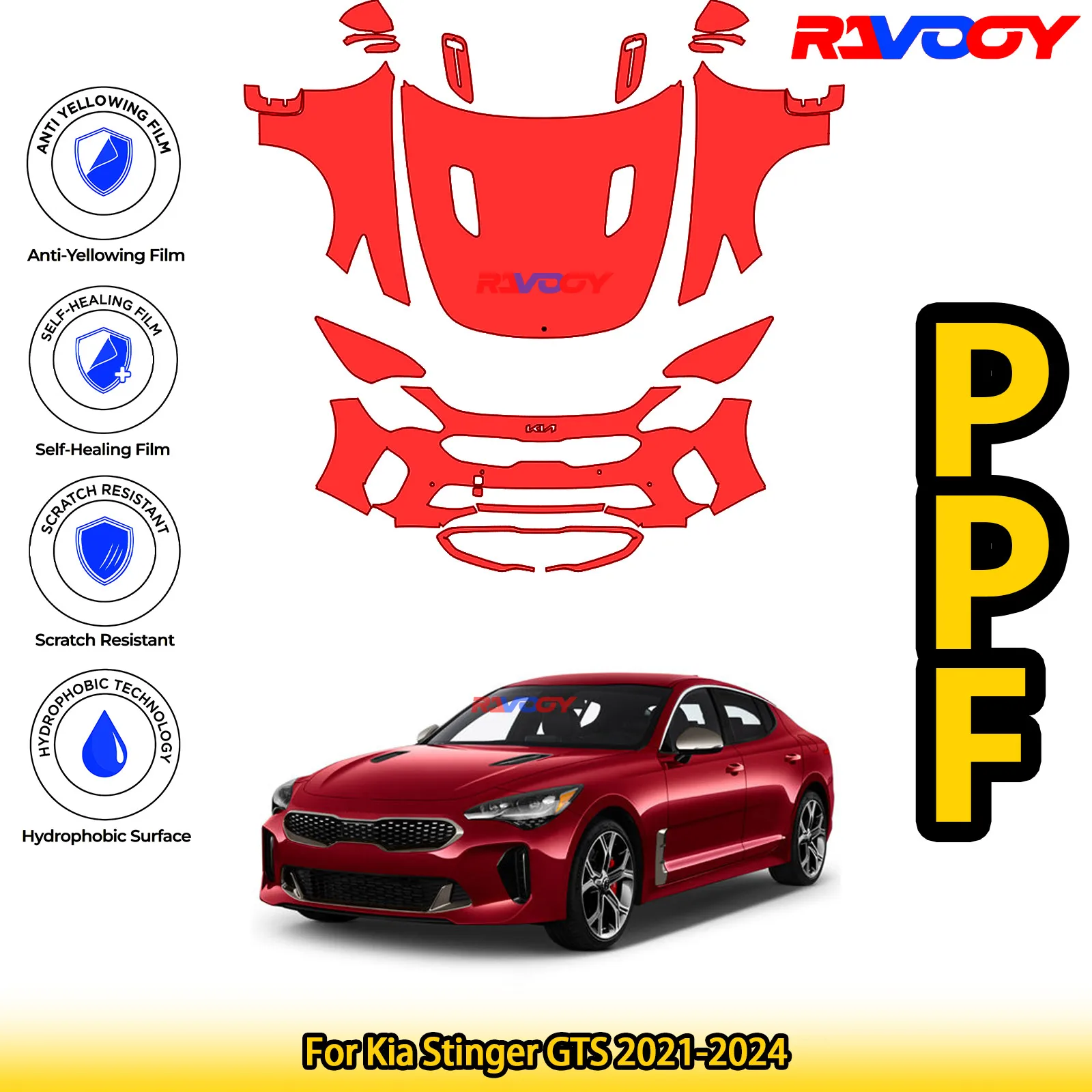

Для Kia Stinger GTS 2021-2024 глянцевая матовая черная предварительно вырезанная передняя защитная пленка PPF Kit