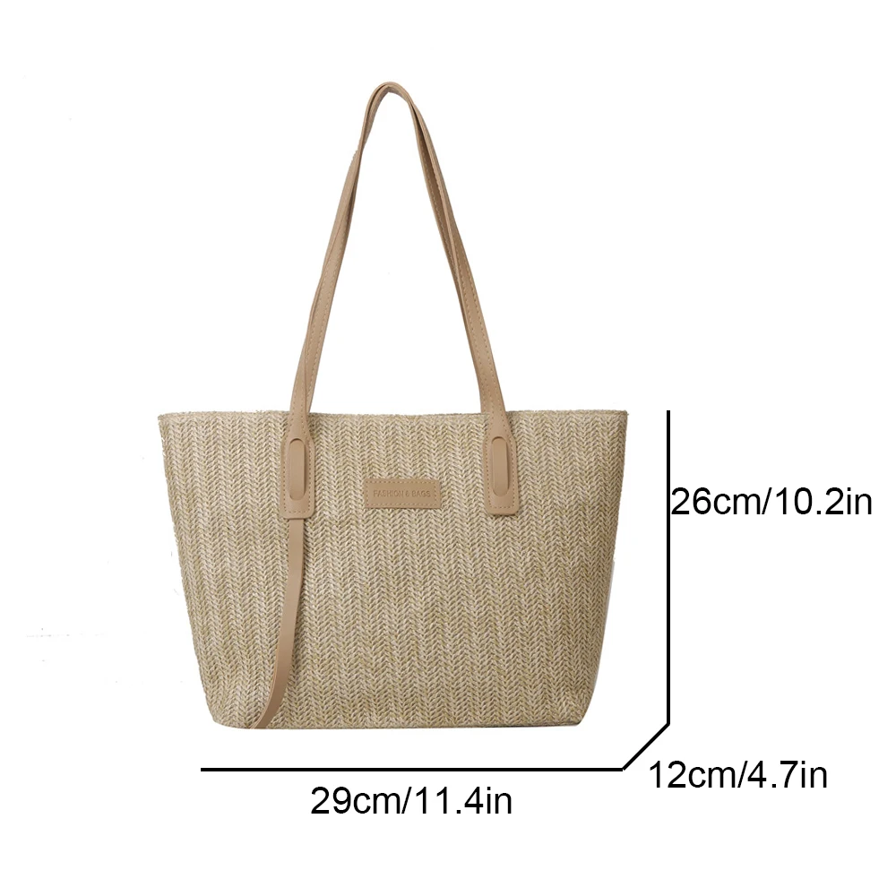 1 piece of women\'s minimalist style woven tote bag, large capacity, summer casual beach handbag, grass woven shoulder bag-ll