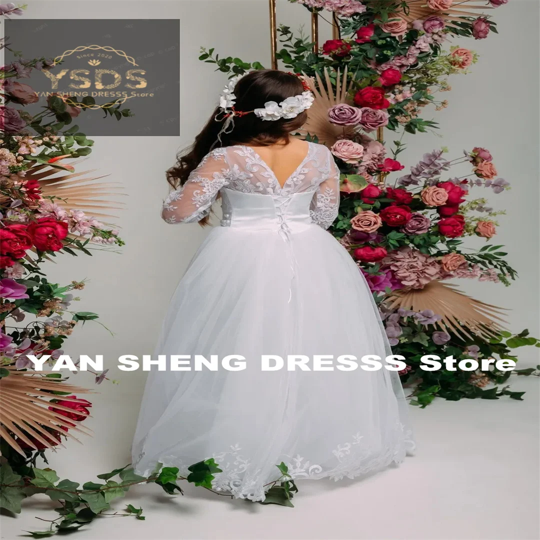 거룩한 흰 꽃의 소녀 드레스 레이스 인쇄 웨딩 공주 아름다움 미인 대회 아이 생일 선물 첫 성찬식 가운 우아한