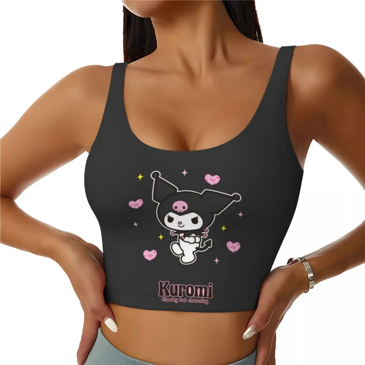 

Custom Kuromi Kawaii Anime Workout Crop Tank Tops for Women Running Sports Bras