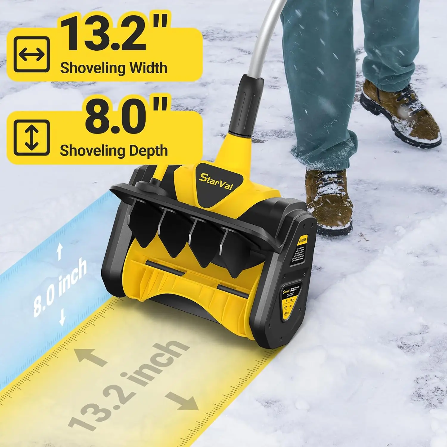 Snow Shovel, 13.2 Inch Cordless Snow Shovel with Directional Plate & Auxiliary Handle, 40V Power Snow Shovel for Driveway, Yello