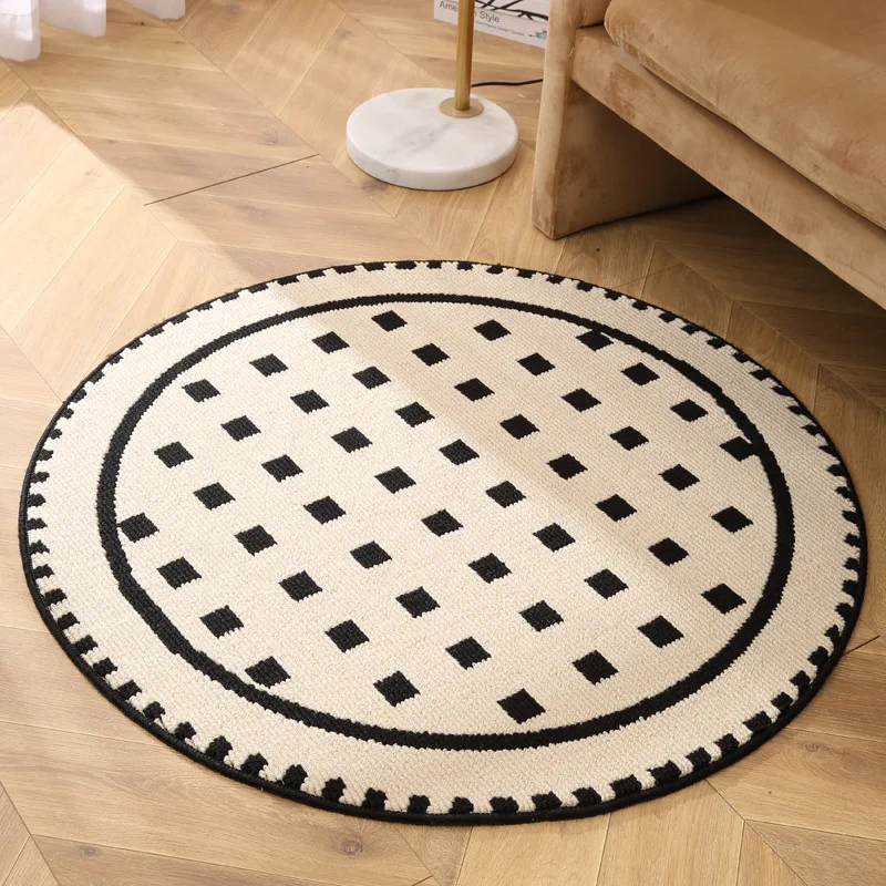 French Grid Piano Round Carpet Living Room Home Study Computer Chair Rug Medieval Style Bedroom Floor Mat Kids Tatami Area Rugs