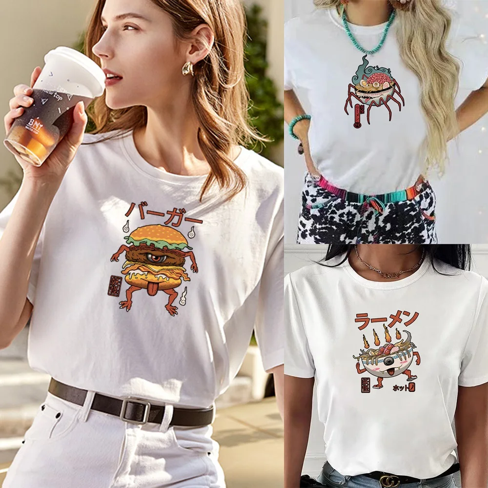 

Women Print Tees Tshirt Female Clothes Regular Short Sleeve Tops Cute Monster Print Ladies Fashion Graphic T-Shirt Streetwear