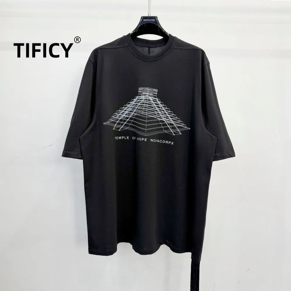 

High Street Tees Tshirts Dark RO Men's Pyramid Print Geometric Reverse Cut Heavy-duty Pure Cotton Loose Casual T-shirt