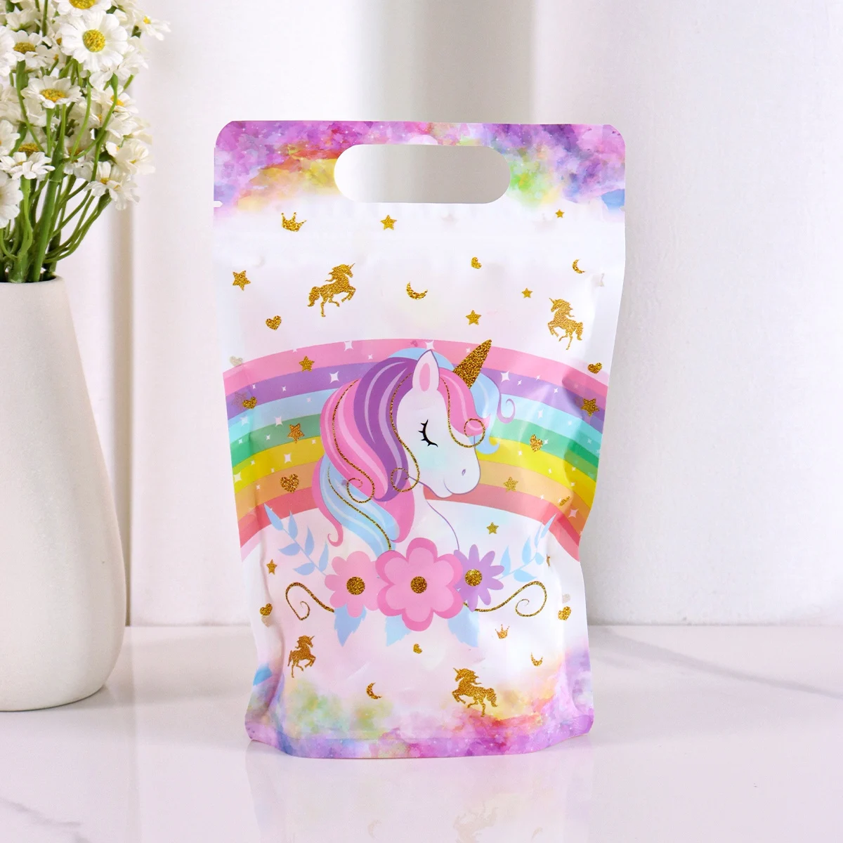 10/20 stücke Rosa Einhorn Stand Up Tasche Backen Cookies Geschenke Verpackung Kunststoff Tasche Für Kind Mädchen Geburtstag Hochzeit Einhorn party Decor – Detail 1