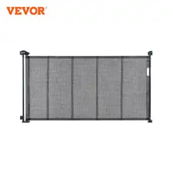 VEVOR Barrera de Seguridad Extensible hasta 153 cm Puerta Mágica para Perros Alto de 87 cm Puerta Retráctil para Bebés Abrir con Una Mano Vallas de Malla para Niños Perros Pasillo Escaleras, Negro