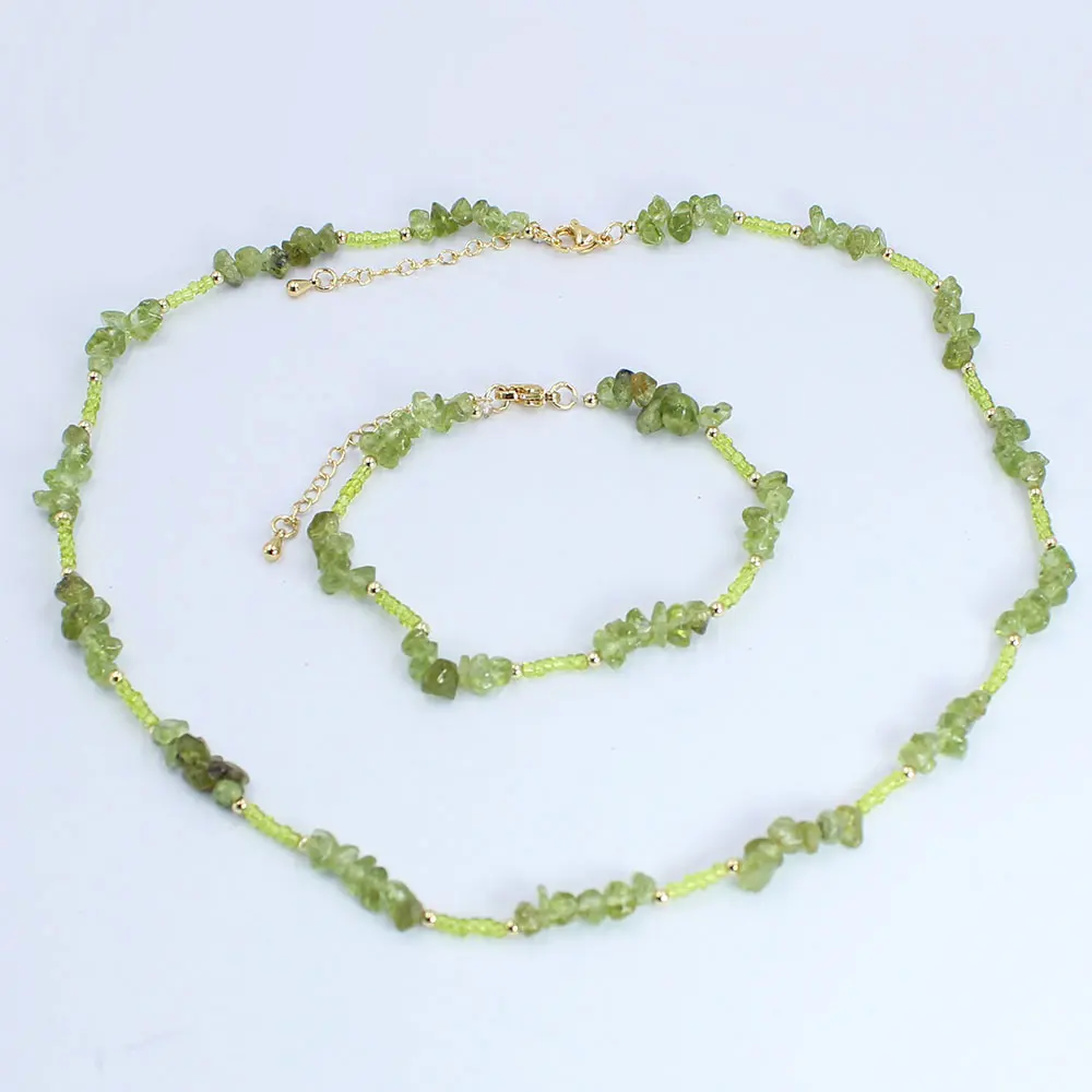 4-6mm Peridot Natural Green Stone Bead Necklace Bracelet Olivine Chain Choker Trendy WeddingJewelry Sets 17